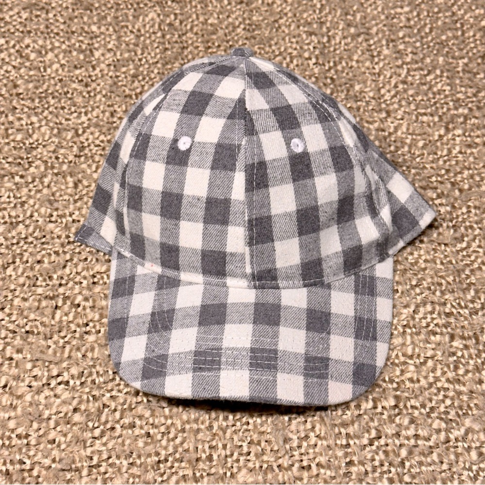 COCUS POCUS Women’s Cream & Grey Gingham Ball Cap / Hat with Adjustable Strap